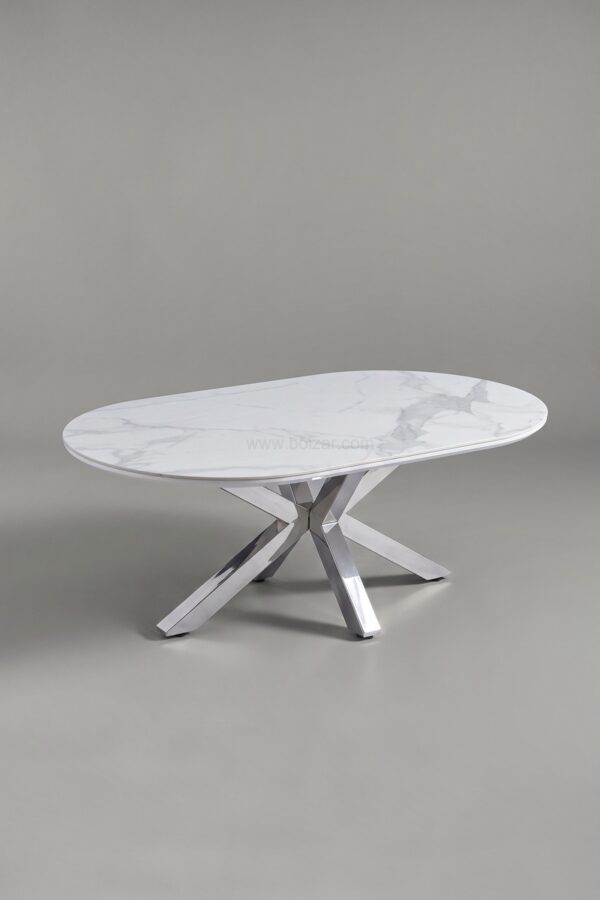 TABLE BASSE CERAMIQUE OPHELIA MARBRE BLANC CHROME - Tables basses