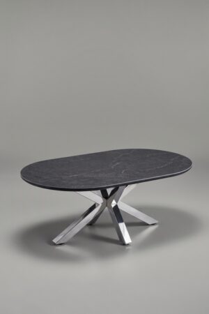 TABLE BASSE CERAMIQUE OPHELIA MARBRE BLANC CHROME - Tables basses
