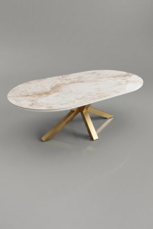 TABLE BASSE CERAMIQUE OPHELIA MARBRE BLANC DORE - Tables basses