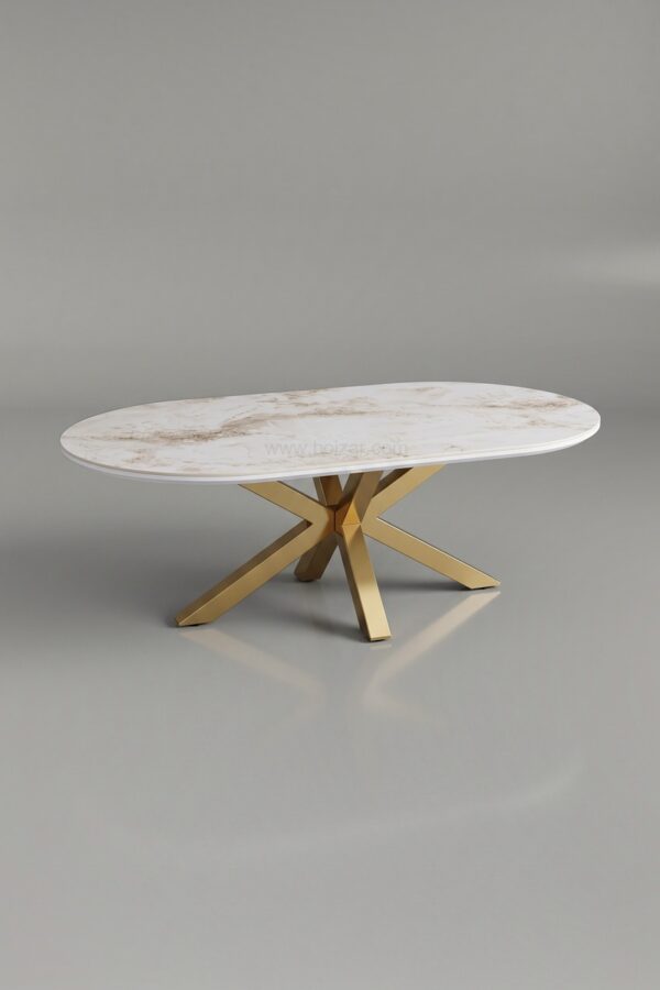 TABLE BASSE CERAMIQUE OPHELIA MARBRE BLANC DORE - Tables basses