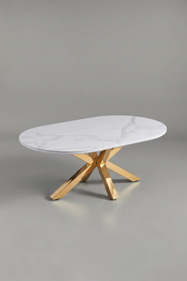 TABLE BASSE CERAMIQUE OPHELIA MARBRE BLANC DORE - Tables basses