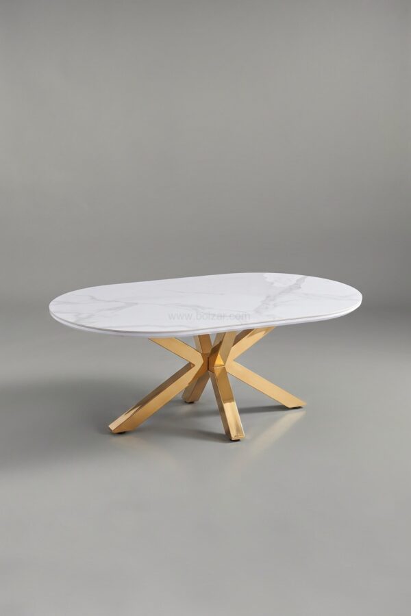 TABLE BASSE CERAMIQUE OPHELIA MARBRE BLANC DORE - Tables basses