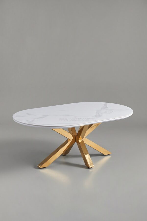 TABLE BASSE CERAMIQUE OPHELIA MARBRE BLANC DORE - Tables basses