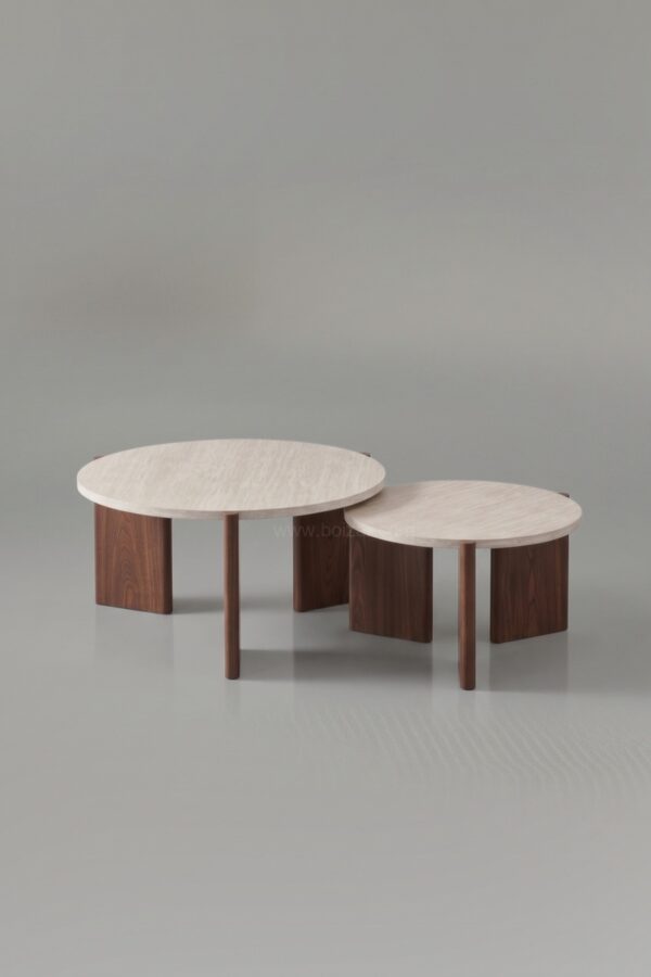 TABLE BASSE DUO ZORA EFFET TRAVERTIN PIED NOYER - Tables basses