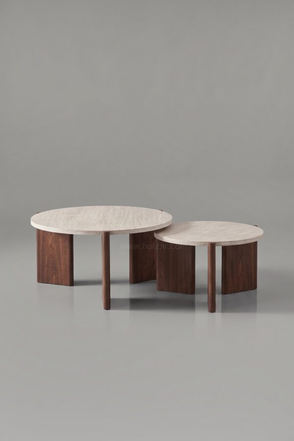 TABLE BASSE DUO ZORA EFFET TRAVERTIN PIED NOYER - Tables basses