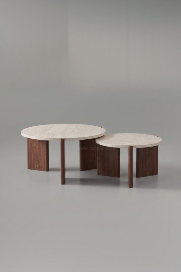 TABLE BASSE DUO ZORA EFFET TRAVERTIN PIED NOYER - Tables basses
