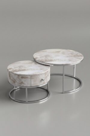 TABLE BASSE GIGOGNE DUO TIROIR ARGENT - Tables basses