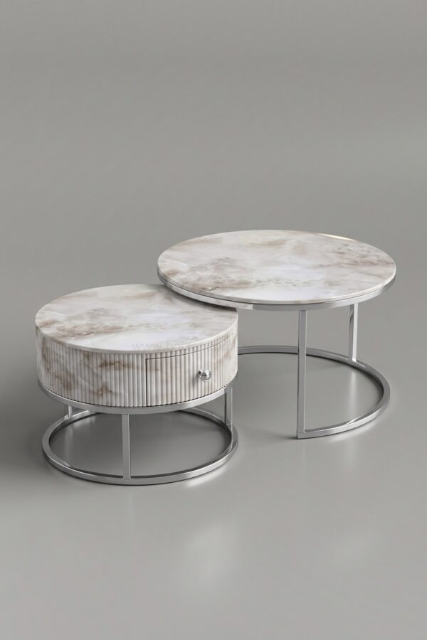 TABLE BASSE GIGOGNE DUO TIROIR ARGENT - Tables basses
