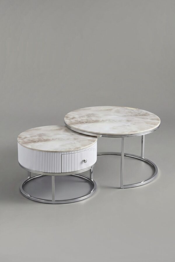 TABLE BASSE GIGOGNE DUO TIROIR ARGENT - Tables basses