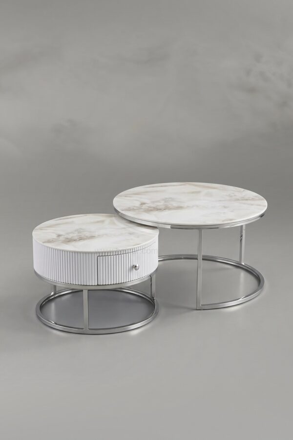 TABLE BASSE GIGOGNE DUO TIROIR ARGENT - Tables basses