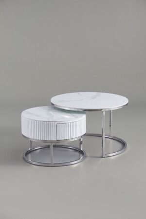 TABLE BASSE GIGOGNE DUO TIROIR ARGENT - Tables basses