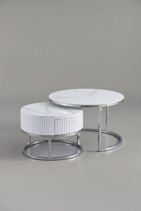 TABLE BASSE GIGOGNE DUO TIROIR ARGENT - Tables basses