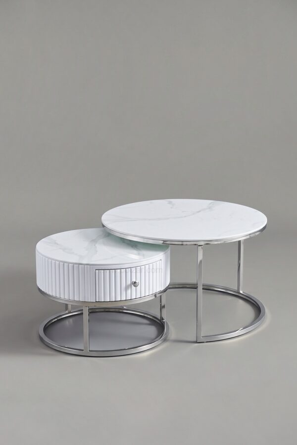 TABLE BASSE GIGOGNE DUO TIROIR ARGENT - Tables basses