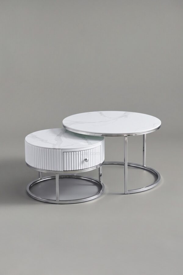 TABLE BASSE GIGOGNE DUO TIROIR ARGENT - Tables basses
