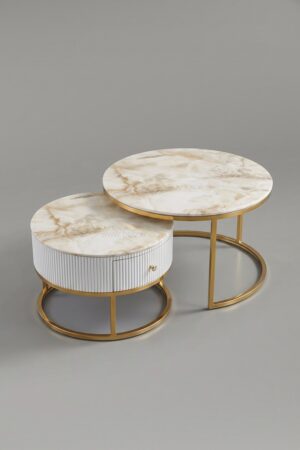 TABLE BASSE GIGOGNE DUO TIROIR DORE - Tables basses