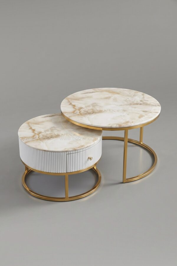 TABLE BASSE GIGOGNE DUO TIROIR DORE - Tables basses