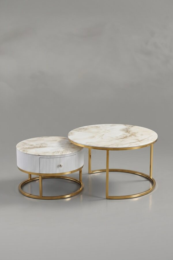 TABLE BASSE GIGOGNE DUO TIROIR DORE - Tables basses