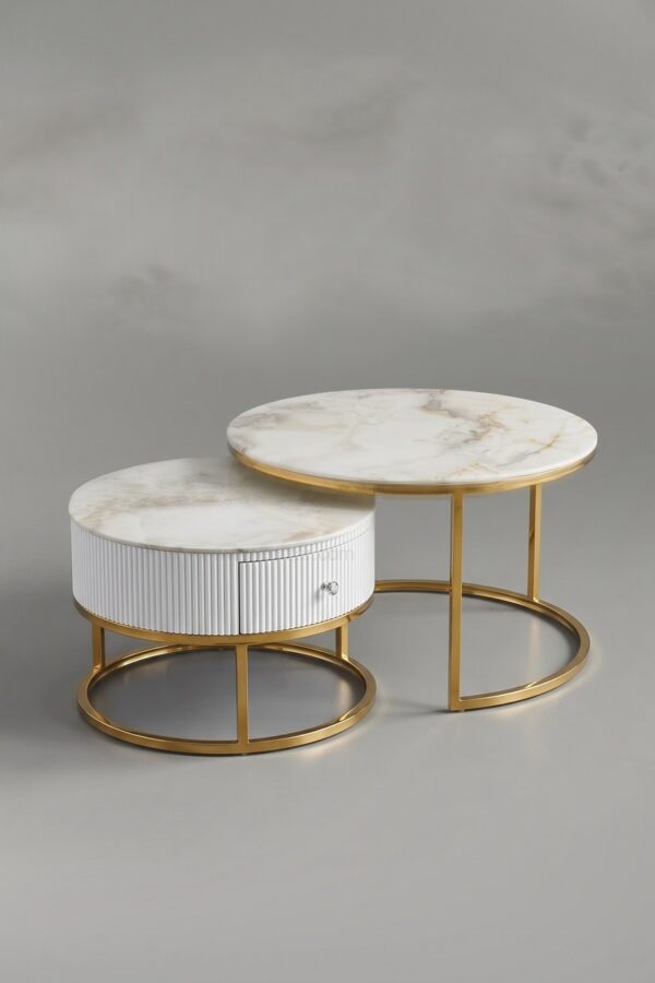 TABLE BASSE GIGOGNE DUO TIROIR DORE - Tables basses