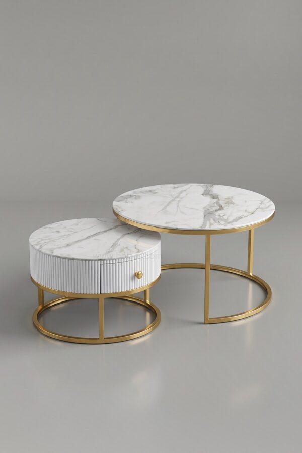 TABLE BASSE GIGOGNE DUO TIROIR DORE - Tables basses