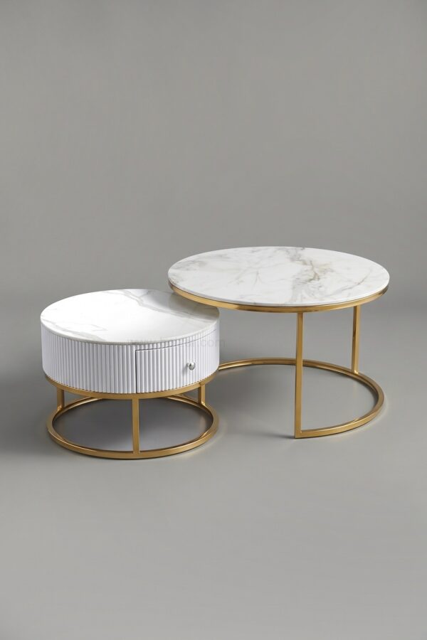 TABLE BASSE GIGOGNE DUO TIROIR DORE - Tables basses