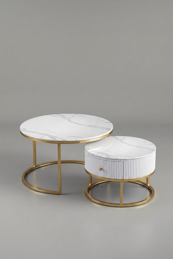 TABLE BASSE GIGOGNE DUO TIROIR DORE - Tables basses