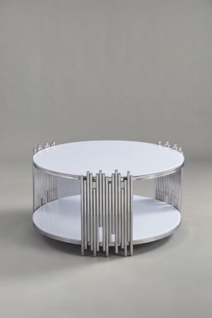 TABLE BASSE ROMEO ROND BLANC CHROME - Tables basses