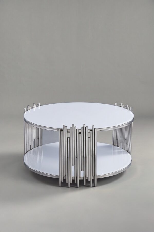TABLE BASSE ROMEO ROND BLANC CHROME - Tables basses
