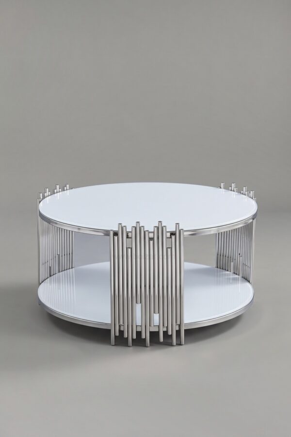 TABLE BASSE ROMEO ROND BLANC CHROME - Tables basses