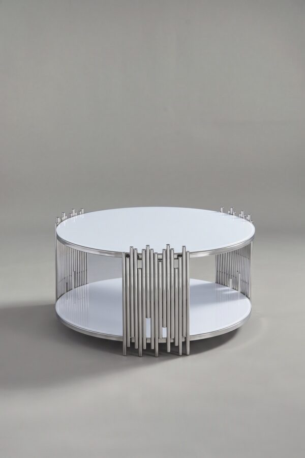 TABLE BASSE ROMEO ROND BLANC CHROME - Tables basses