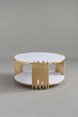 TABLE BASSE ROMEO ROND DORE BLANC - Tables basses