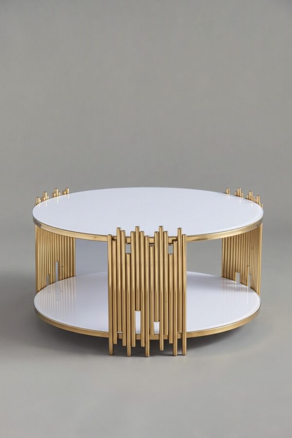 TABLE BASSE ROMEO ROND DORE BLANC - Tables basses