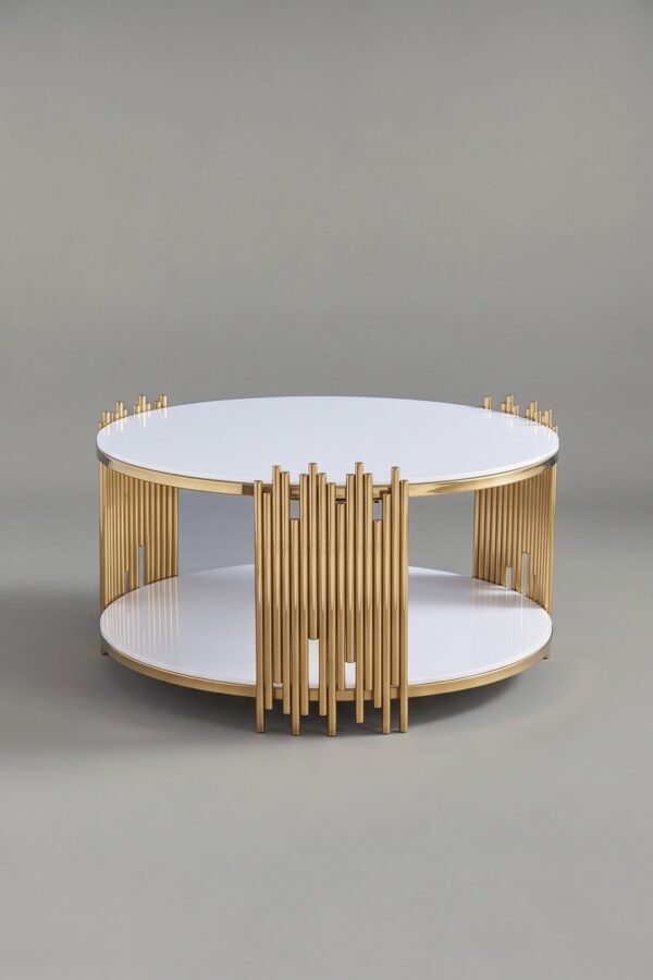 TABLE BASSE ROMEO ROND DORE BLANC - Tables basses