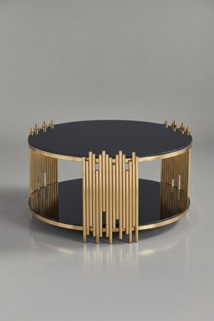 TABLE BASSE ROMEO ROND DORE BLANC - Tables basses