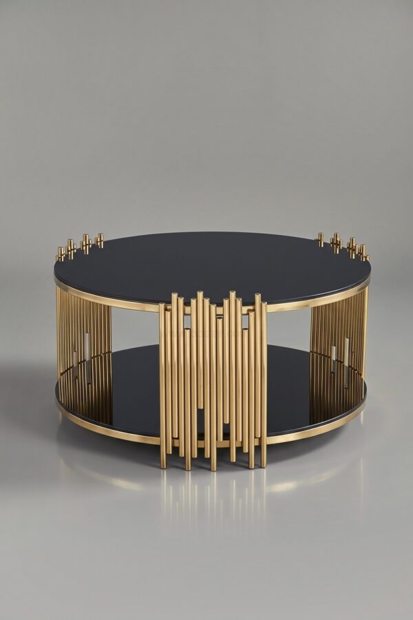 TABLE BASSE ROMEO ROND DORE BLANC - Tables basses