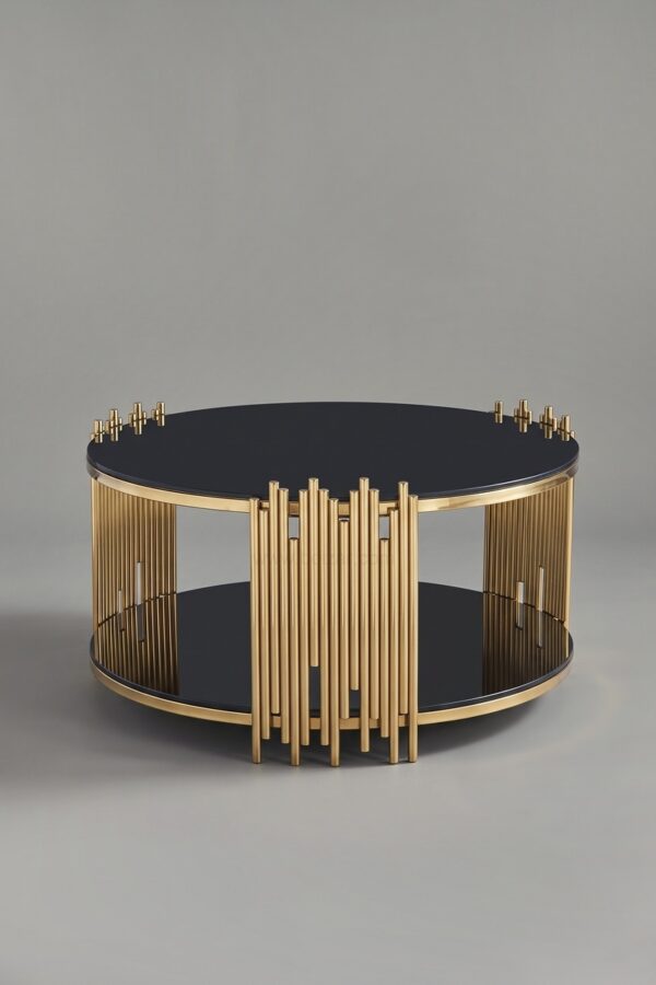 TABLE BASSE ROMEO ROND DORE BLANC - Tables basses