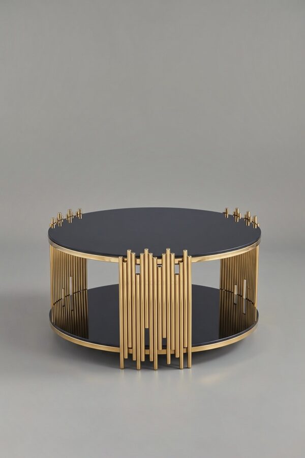 TABLE BASSE ROMEO ROND DORE BLANC - Tables basses
