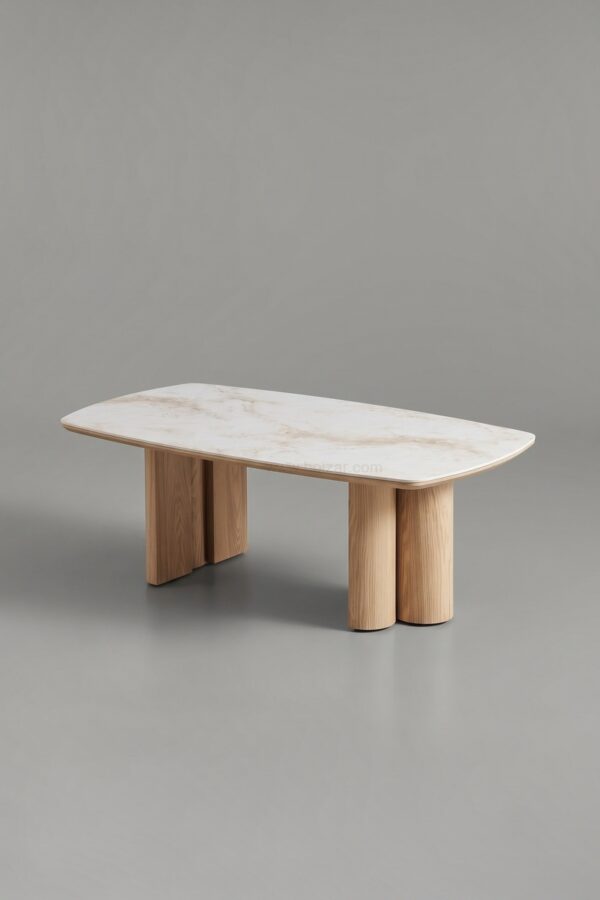 TABLE BASSE TRINITY CÉRAMIQUE HÊTRE MARBRE BEIGE 120 - Tables basses