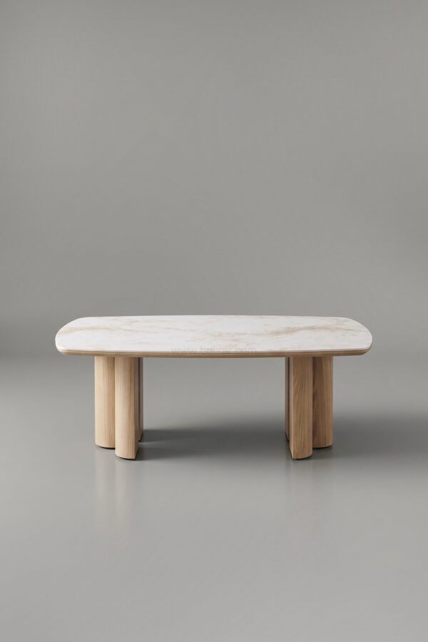 TABLE BASSE TRINITY CÉRAMIQUE HÊTRE MARBRE BEIGE 120 - Tables basses