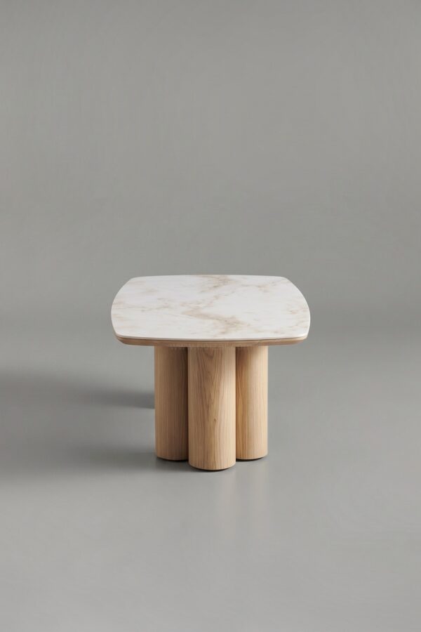 TABLE BASSE TRINITY CÉRAMIQUE HÊTRE MARBRE BEIGE 120 - Tables basses