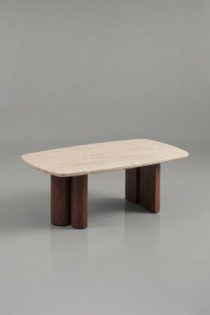 TABLE BASSE TRINITY CÉRAMIQUE HÊTRE MARBRE BEIGE 120 - Tables basses