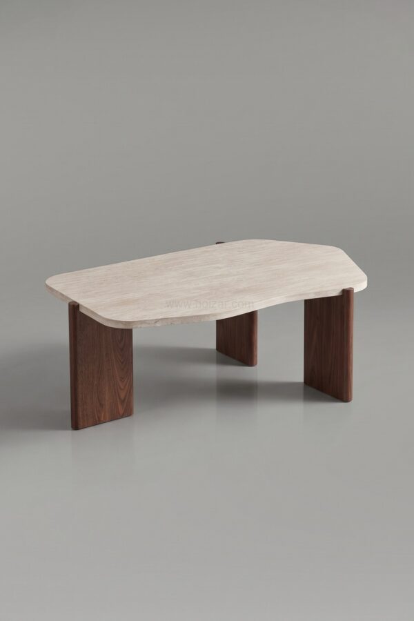 TABLE BASSE ZORA EFFET TRAVERTIN PIED NOYER - Tables basses