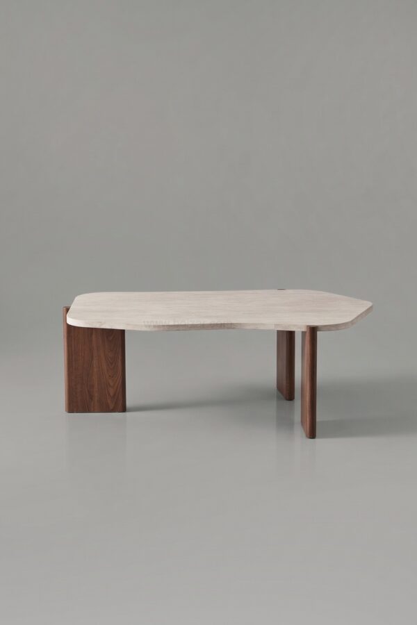 TABLE BASSE ZORA EFFET TRAVERTIN PIED NOYER - Tables basses