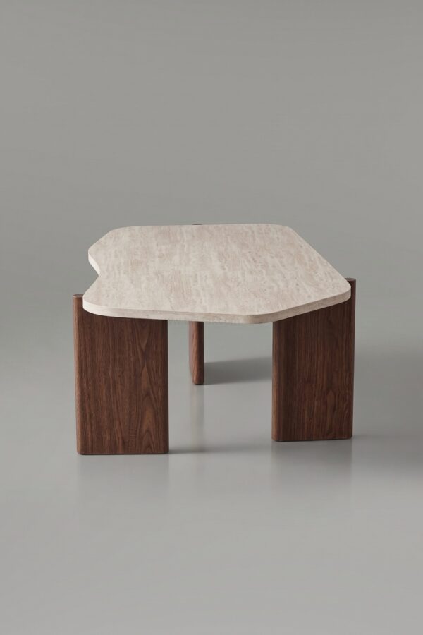 TABLE BASSE ZORA EFFET TRAVERTIN PIED NOYER - Tables basses