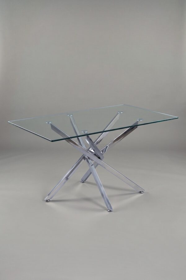 TABLE OLIVIA RECTANGULAIRE TRANSPARENT CHROME 150 - Tables à manger