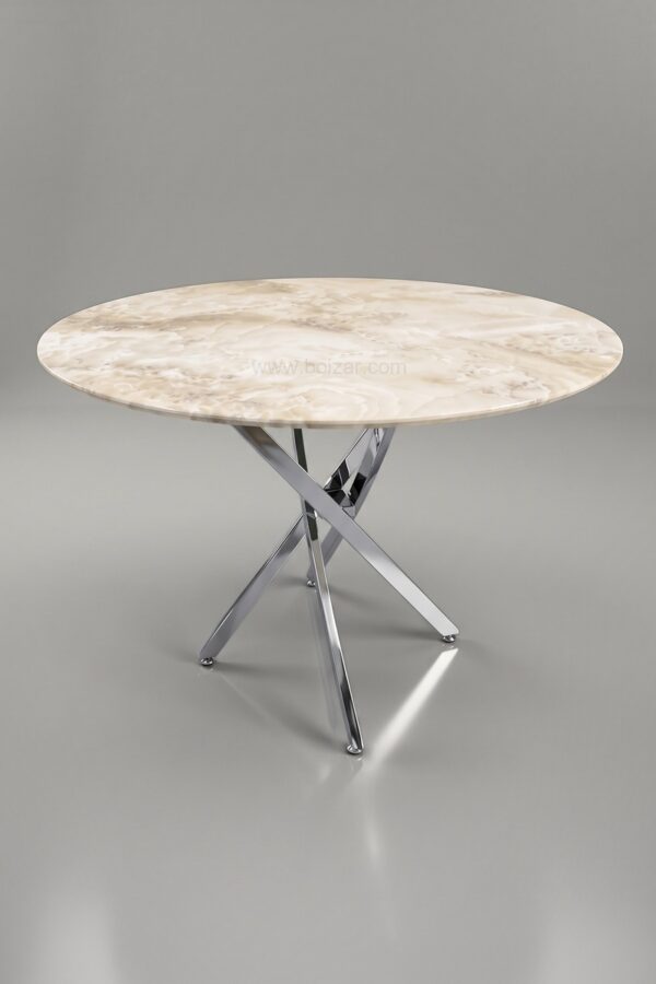 TABLE OLIVIA ROND MARBRE CHROME 1M - Tables à manger