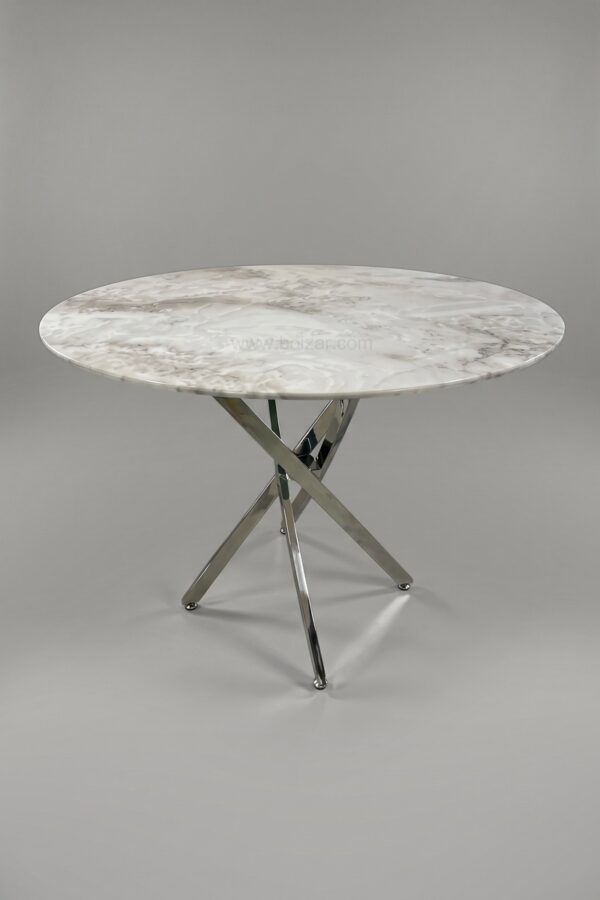 TABLE OLIVIA ROND MARBRE CHROME 1M - Tables à manger