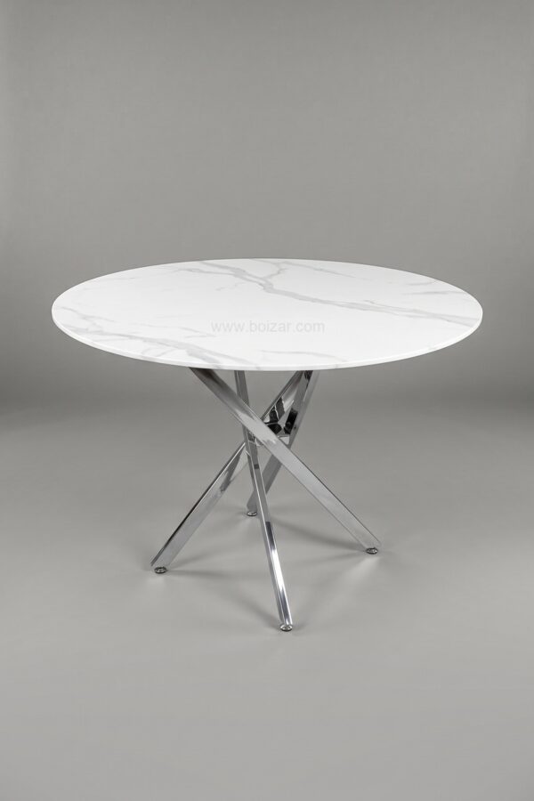 TABLE OLIVIA ROND MARBRE CHROME 1M - Tables à manger