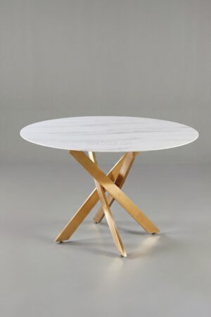 TABLE OLIVIA ROND MARBRE DORE 1M - Tables à manger