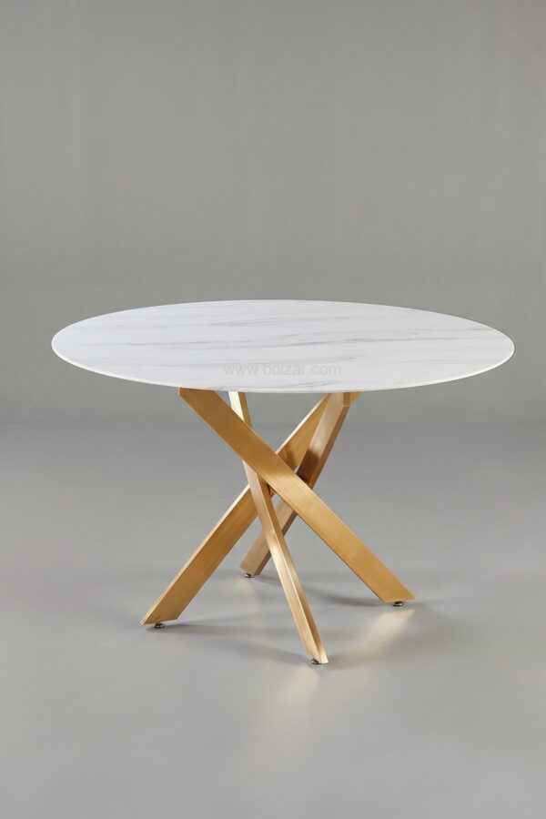 TABLE OLIVIA ROND MARBRE DORE 1M - Tables à manger