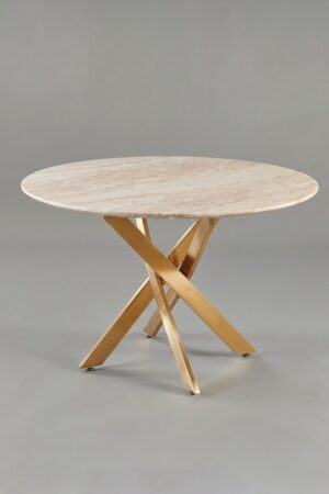 TABLE OLIVIA ROND MARBRE DORE 1M - Tables à manger